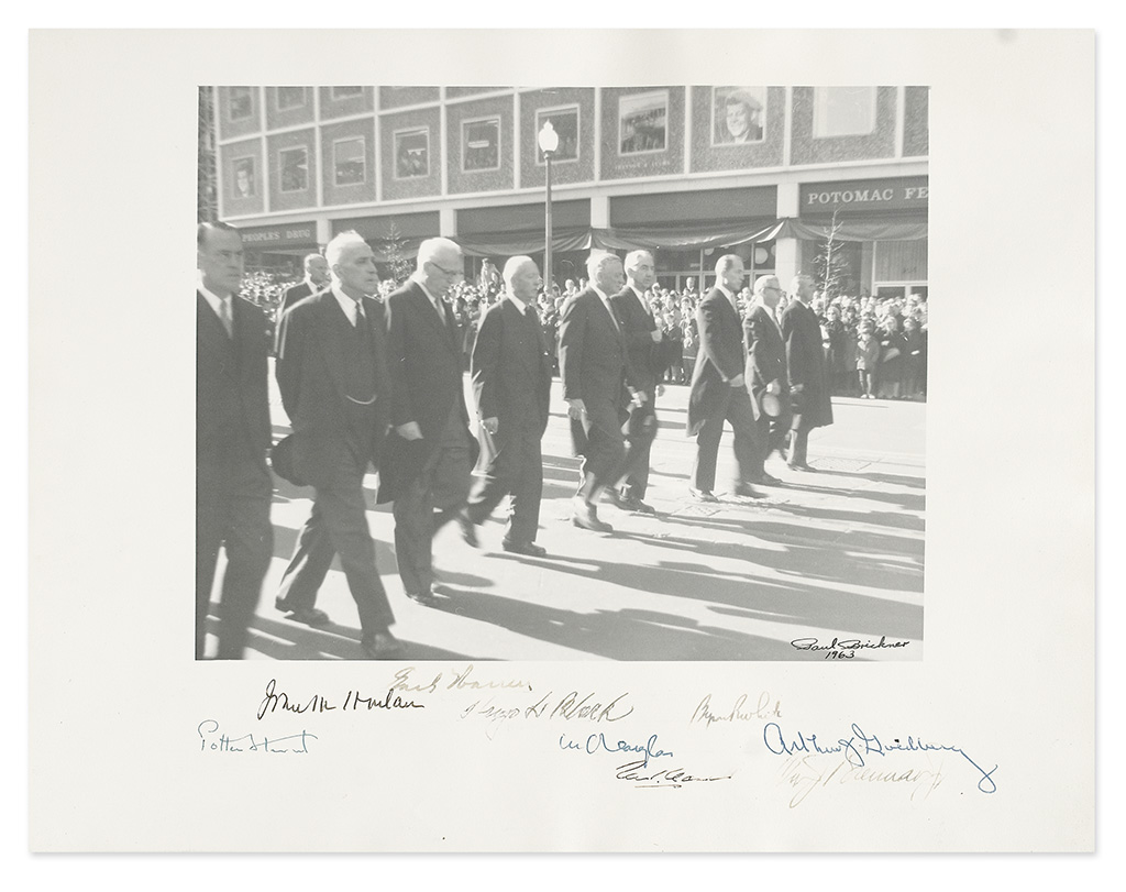 (KENNEDY, JOHN F.--SUPREME COURT.) Group Photograph Signed, by the 9 justices of the Warren Court,